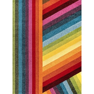 Retro Rainbow Contemporary Stripe Multi 3 ft. x 5 ft. Area Rug