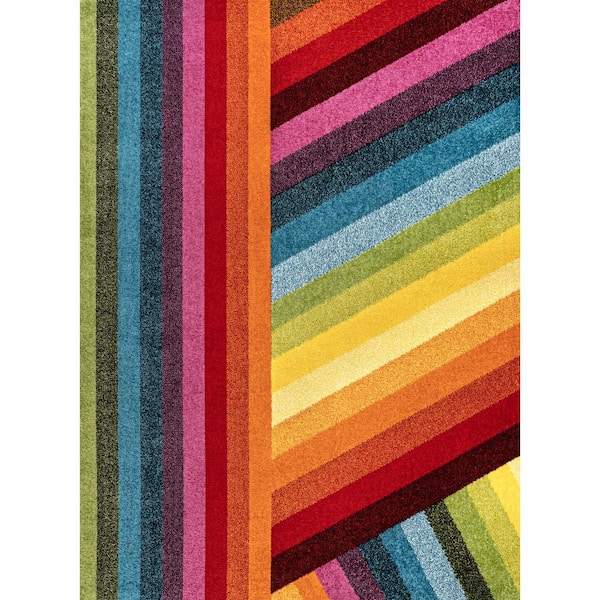 Retro Rainbow Contemporary Stripe Multi 3 ft. x 5 ft. Area Rug
