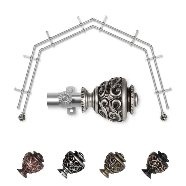 EMOH 13/16" Dia Adjustable 4-Sided Double Bay Window Curtain Rod 28 to 48" (each side) with Diana Finials in Satin Nickel