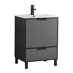 Hamilton 24 in. W x 18.11 in. D x 33.5 in. H Bathroom Vanity Side Cabinet in Classic Gray with White Ceramic Top