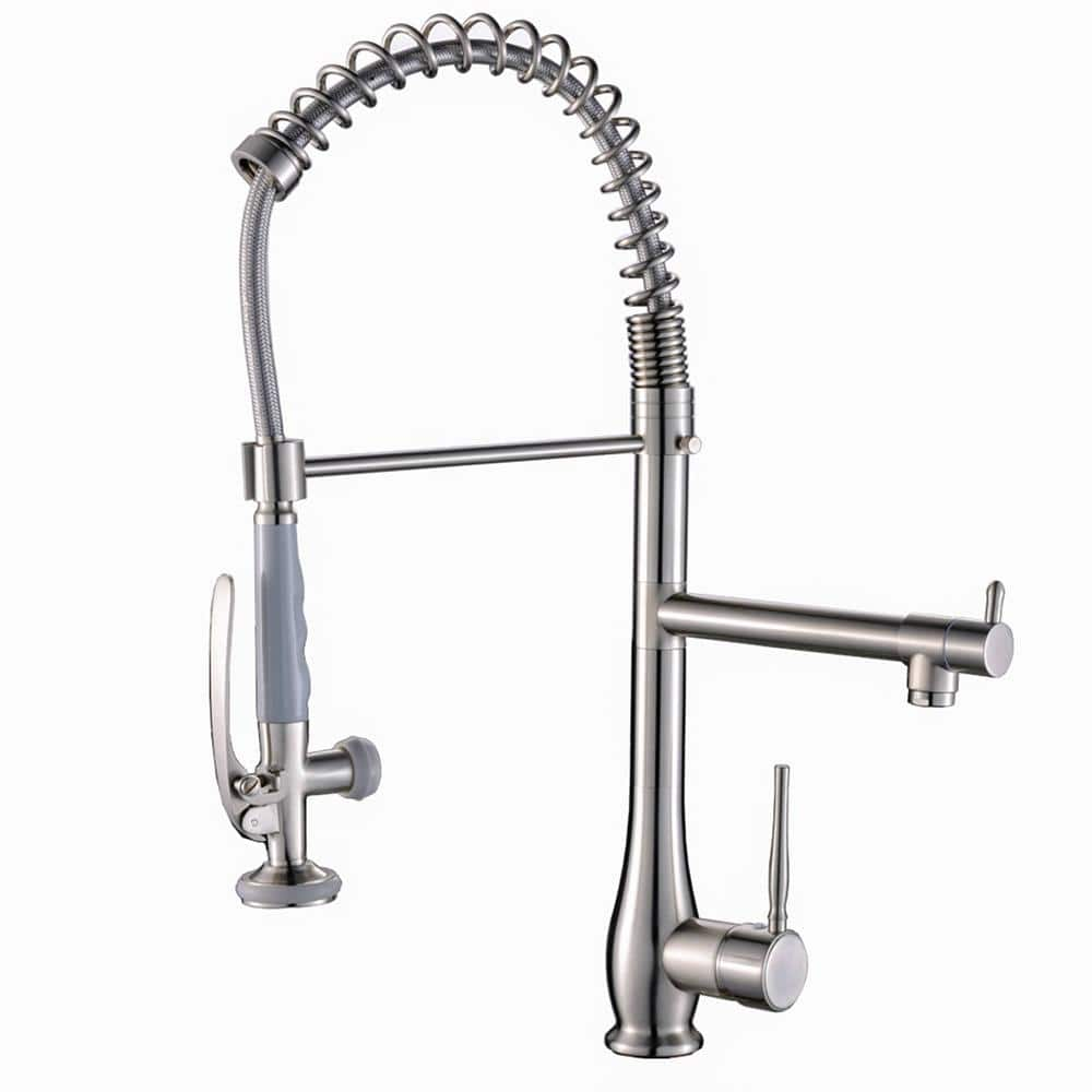 Single Handle Pull Down Sprayer Kitchen Faucet with Advanced Spray and Pot Filler Brass Kitchen Taps in Brushed Nickel -  AIMADI, KI-0071-BN