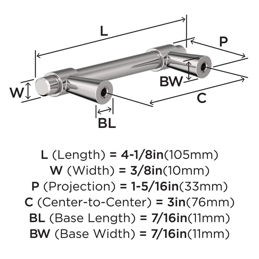 Polished Chrome Modern Cabinet Bar Pull with Mounting Hardware