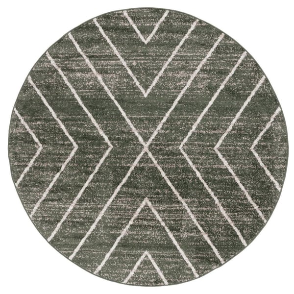 SAFAVIEH Adirondack Dark Green/Ivory 6 ft. x 6 ft. Arrow Round Area Rug