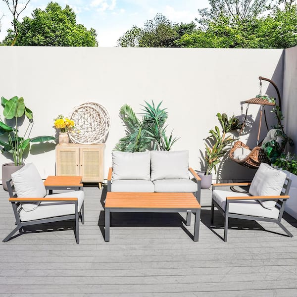 moda furnishings Rae 5-Piece Aluminum Outdoor Patio Conversation Set with Gray Cushions