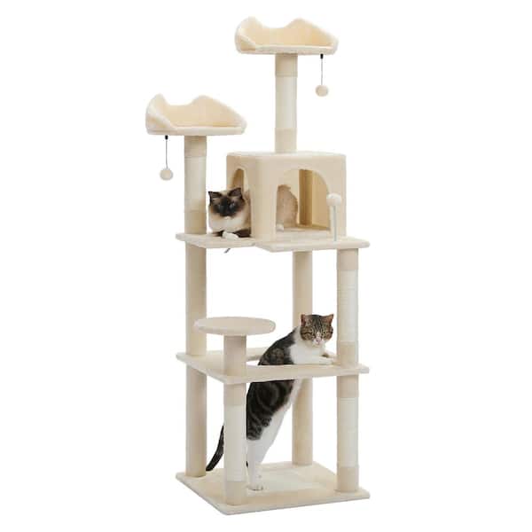 Foobrues Scratching Posts Cat Tree Cat House in Beige