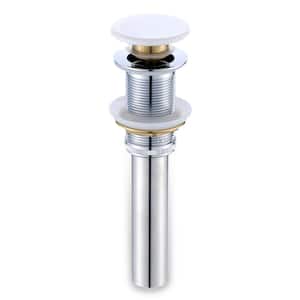 1-5/8 in. Brass Bathroom and Vessel Sink Push Pop-Up Drain Stopper with No Overflow in White Ceramic Porcelain