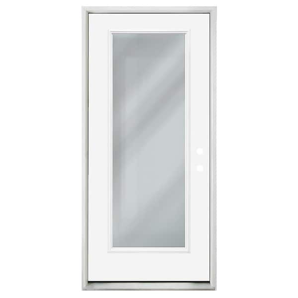 Builders Choice 32 in. x 80 in. Left-Hand/Inswing Full Lite Clear Glass Primed Steel Prehung Front Door with 4-9/16" Frame & Brickmould