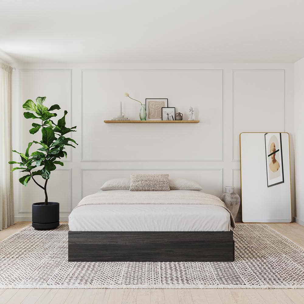 Bark Gray Queen Wood Storage Bed Frame with 3 Drawers