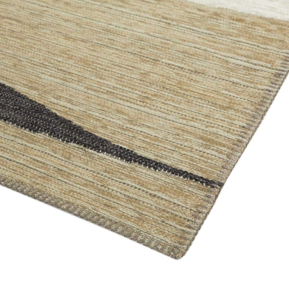 Large Beige and Brown Abstract Chenille Area Rug