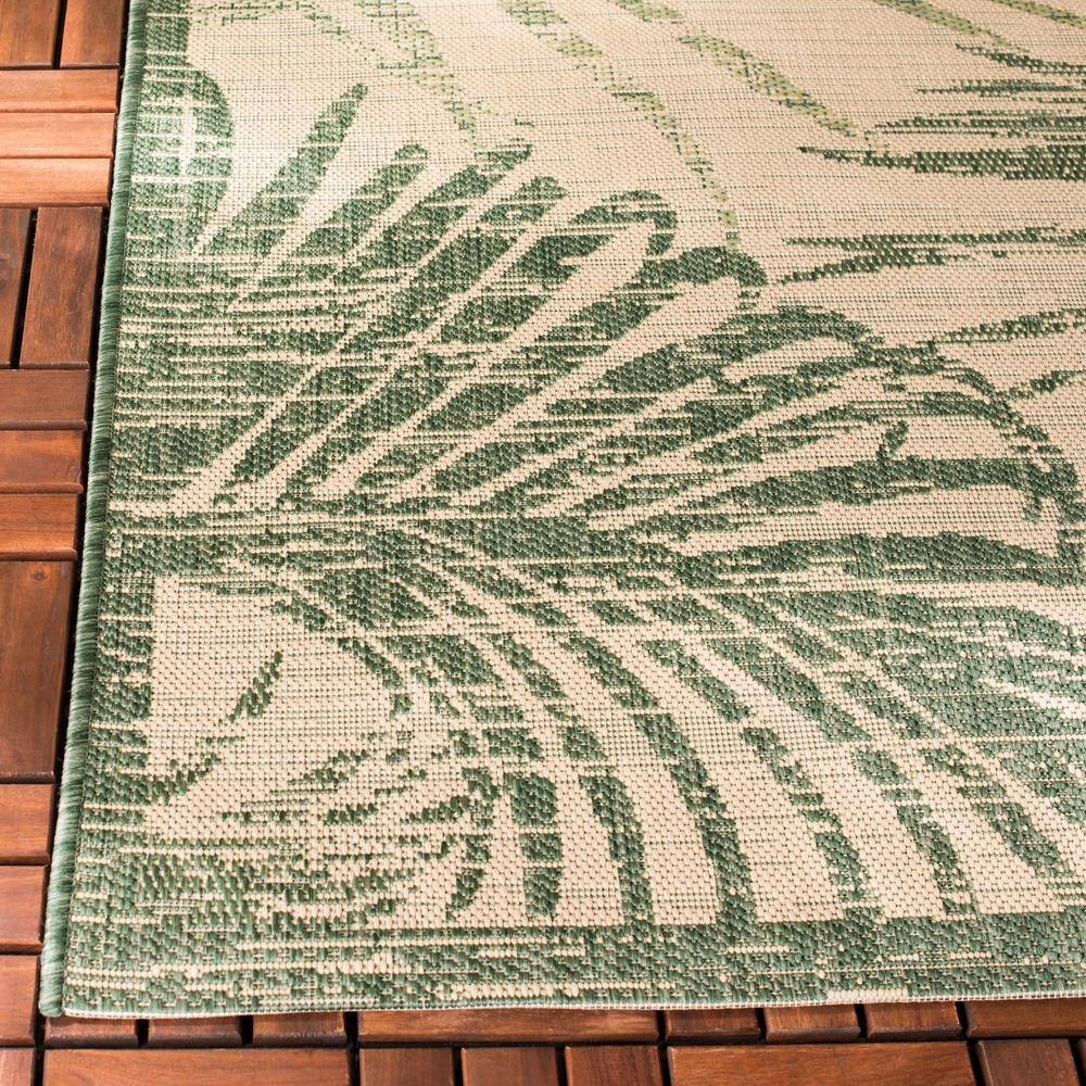 Beige and Green Synthetic Reversible Indoor/Outdoor Runner Rug