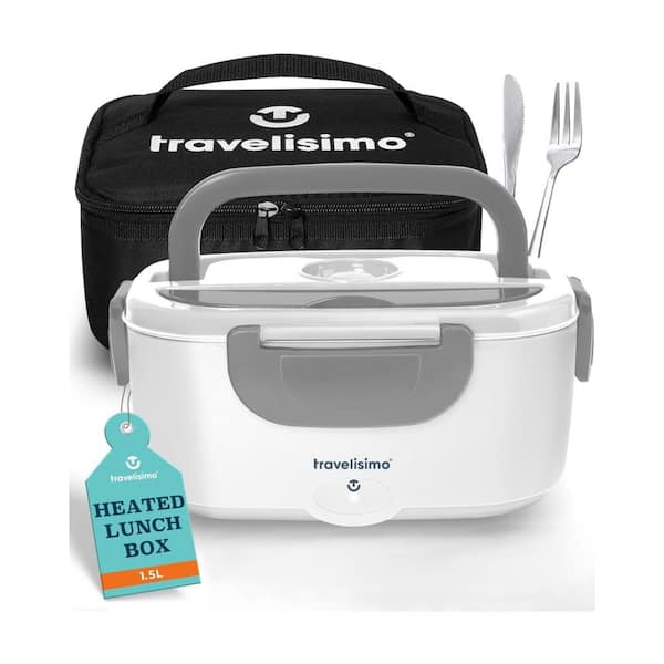 Unbranded 1. 5L Portable Stainless Steel Food Storage Container with Lids, 80W Electric Lunch Box 12/24/110V Self Heating in Gray