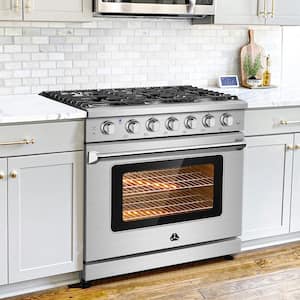 36 in. 6-Burners Freestanding and Slide-In Gas Range in Stainless Steel with Commercial convection fan and CSA Certified