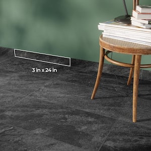 Alpe Black 3 in. x 24 in. Quartzite Stone Look Porcelain Bullnose Tile Trim (20.00 ft./Case)