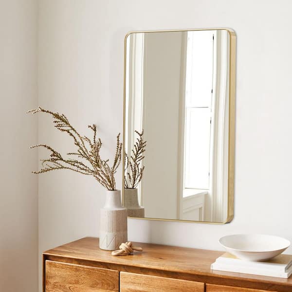 22 in. W x 30 in. H Gold Vanity Rectangle Wall Mirror Aluminum Alloy Frame Bathroom Mirror