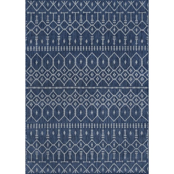 Veranda Geometric Navy 5 ft. x 8 ft. Indoor/Outdoor Area Rug