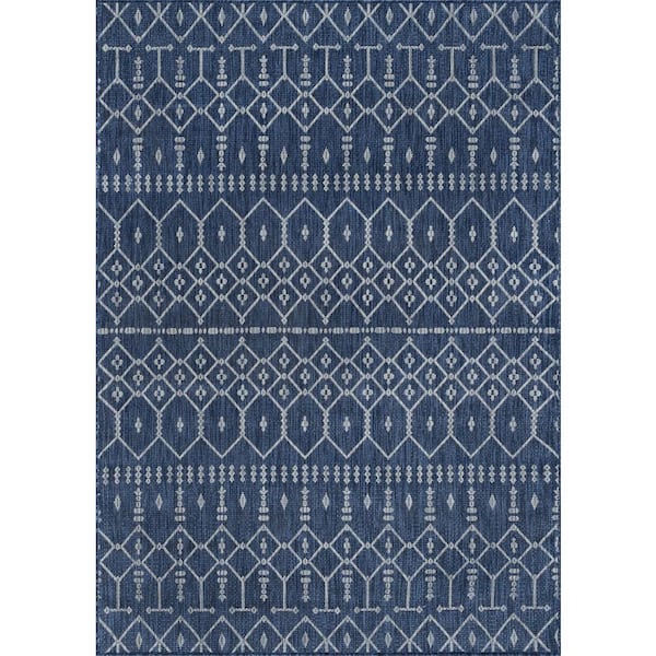 Veranda Geometric Navy 7 ft. x 10 ft. Indoor/Outdoor Area Rug