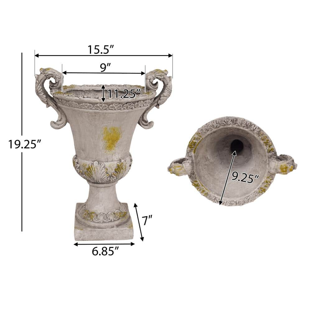 Gray Moss Lightweight Concrete Roman Garden Urn Planter
