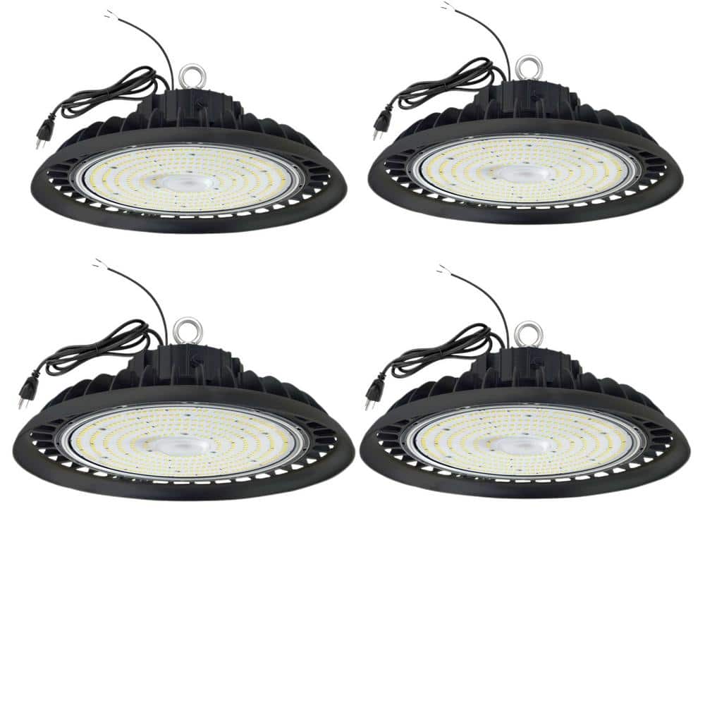 4 Pack 10in.300-Watt Equivalent Integrated LED Dimmable Black UFO High Bay 
