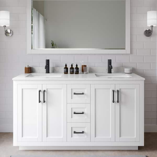 Wyndham Collection Miranda 60 in. W Double Bath Vanity in White with Cultured Marble Vanity Top in Light-Vein Carrara with White Basins