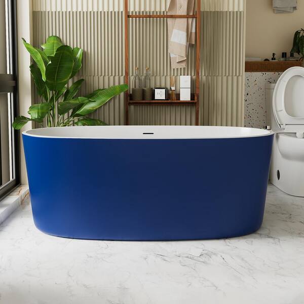 INSTER LOOP 59 in. Acrylic Oval Freestanding Soaking Non-Whirlpool Flatbottom Bathtub in Blue