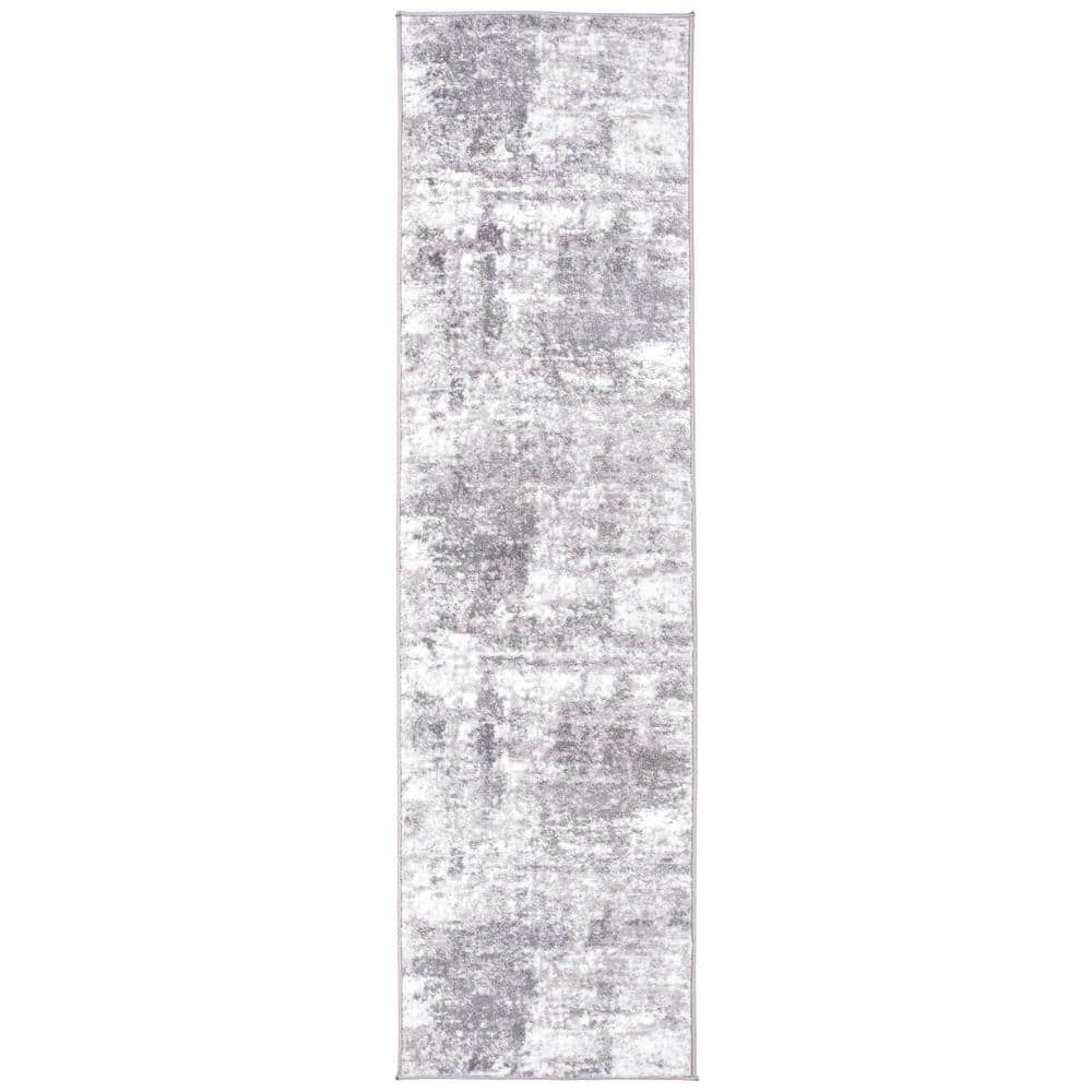Gray Abstract Washable Synthetic Runner Rug