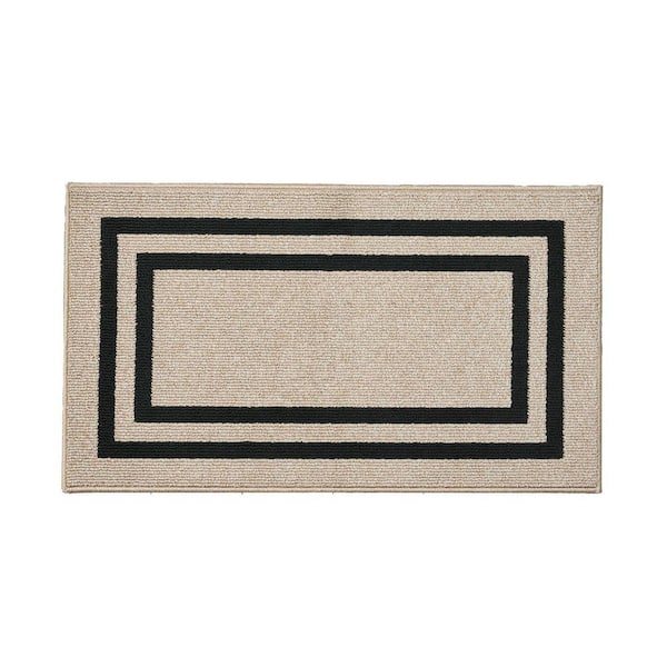 Machine Washable Non-Skid Natural Beige Twist/Black 2.2 ft. x 4 ft. All Loop Tufted Area Rug