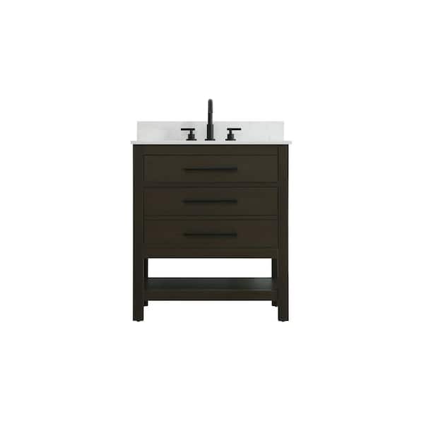 30 in. Single Sink Mocha Brown Bath Vanity with White Engineered Marble Top and Backsplash
