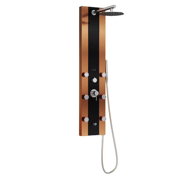 PULSE Showerspas Rio 6-Jet Shower System with Black Glass in Bronze Stainless Steel