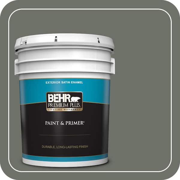 BEHR PREMIUM PLUS 5 gal. #ECC-41-3 Laurel Oak Satin Enamel Exterior Paint & Primer