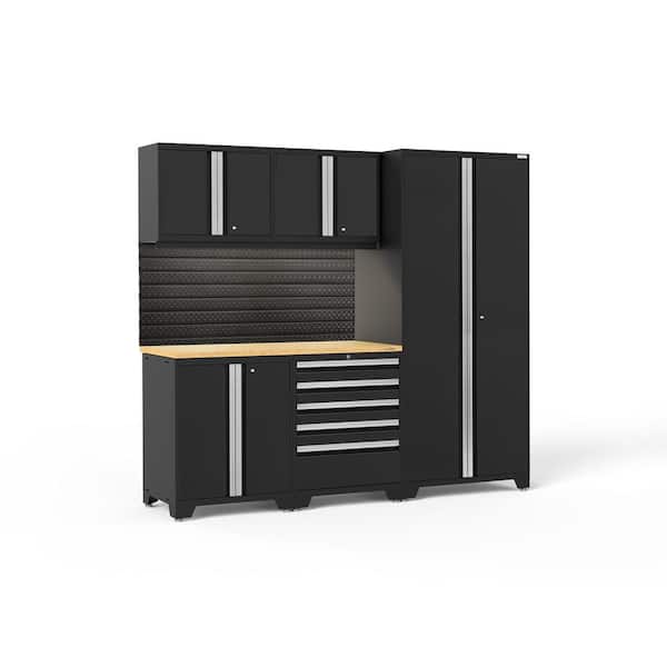 NewAge Products Pro Series 92 in. W x 84.75 in. H x 24 in. D 18-Gauge Steel Garage Cabinet Set in Black (6-Piece)