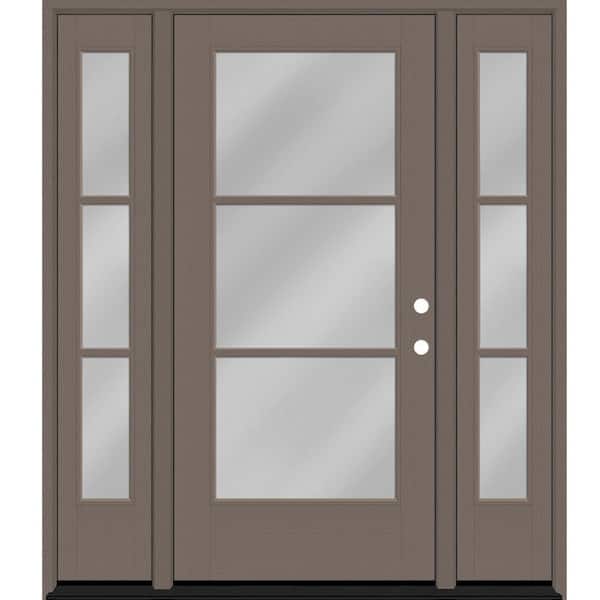 Steves & Sons Legacy 68 in. x 80 in. Icon 3 Lite Modern Clear Glass LHIS Kindling Mahogany Fiberglass Prehung Front Door Dbl 14 in. SL
