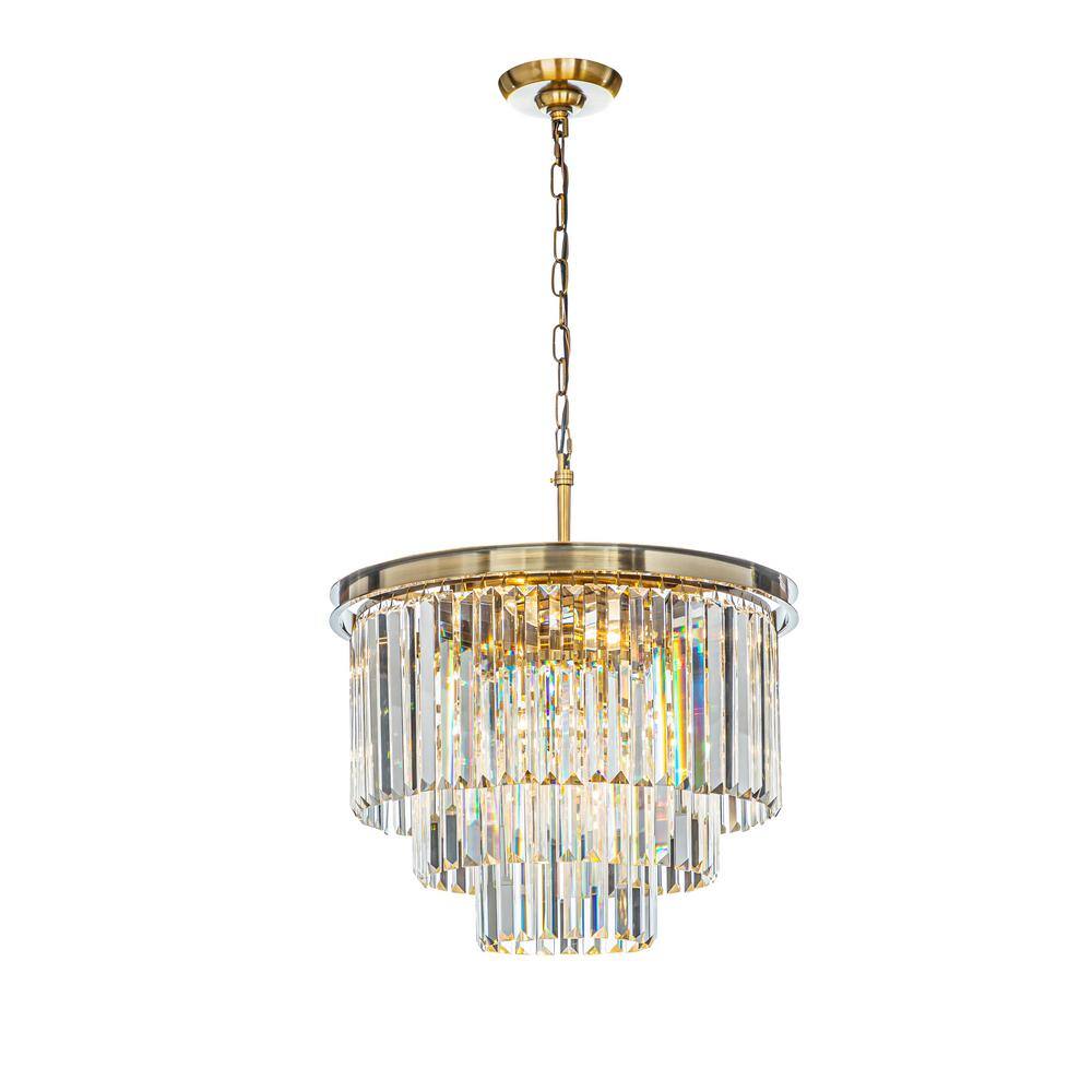 Antique Gold 3-Tier Crystal Candle Chandelier with Geometric Frame