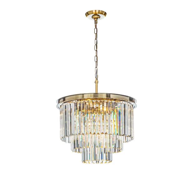 ALOA DECOR 6-Light 20 in. Modern Antique Gold 3-Tier Round Crystal