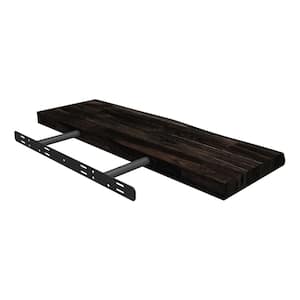 Solid 2.3 ft. L x 10 in. D x 1.5 in. T, Acacia Butcher Block Floating Wall Shelf, Espresso with Live Edge
