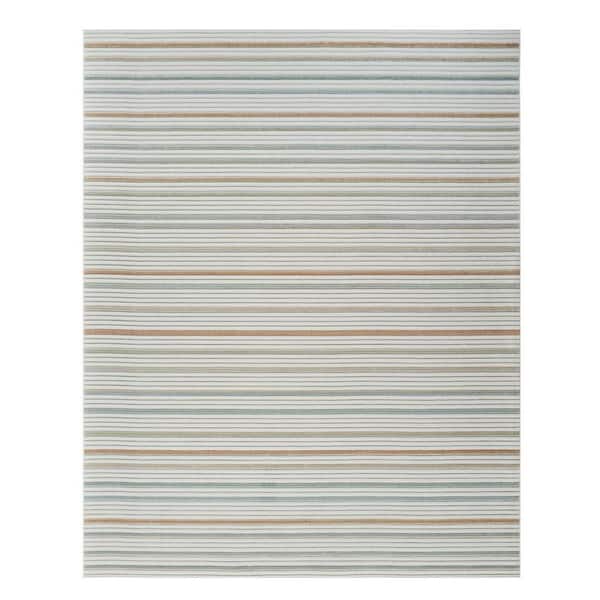 Cream, Beige 5 ft. x 7 ft. Woven Striped Polypropylene Rectangle Indoor/Outdoor Area Rug