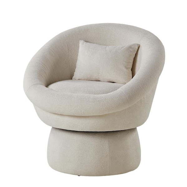 JAYDEN CREATION Olga Ivory Modern Faux Lamb Wool Upholstery Swivel Barrel Chair