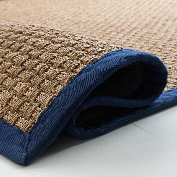Natural Fiber 6 ft. x 8 ft. Natural/Navy Blue Border Woven Area Rug