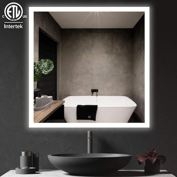 HOMLUX 30 in. W x 30 in. H Rectangular Frameless LED Light with Anti-Fog Wall Mounted Bathroom Vanity Mirror