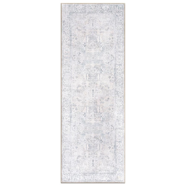 World Rug Gallery Amber Blue 2 ft. 6 in. x 10 ft. Vintage Inspired Distressed Machine Washable Runner Rug