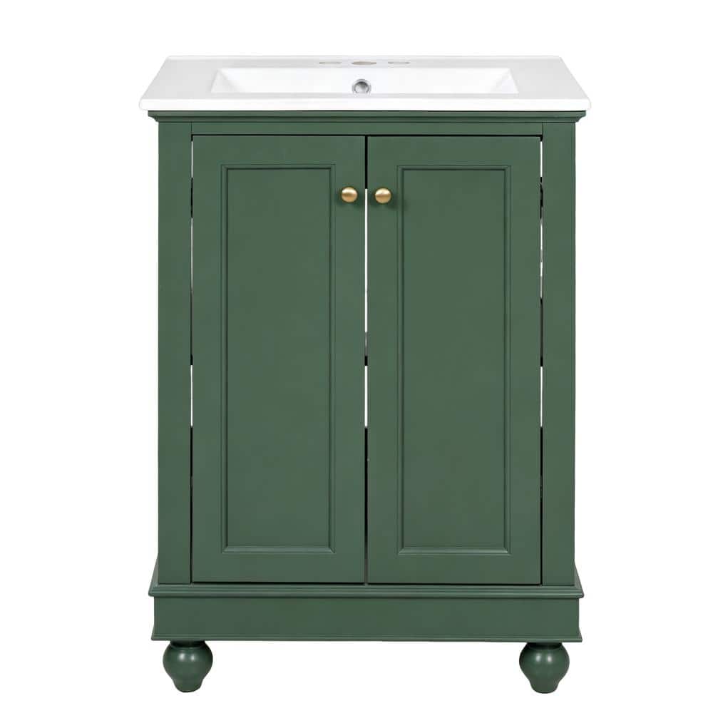 24 in. W Single Sink Freestanding Bath Vanity in Green with White Ceramic Top Unassembled price history on PriceWatchPro