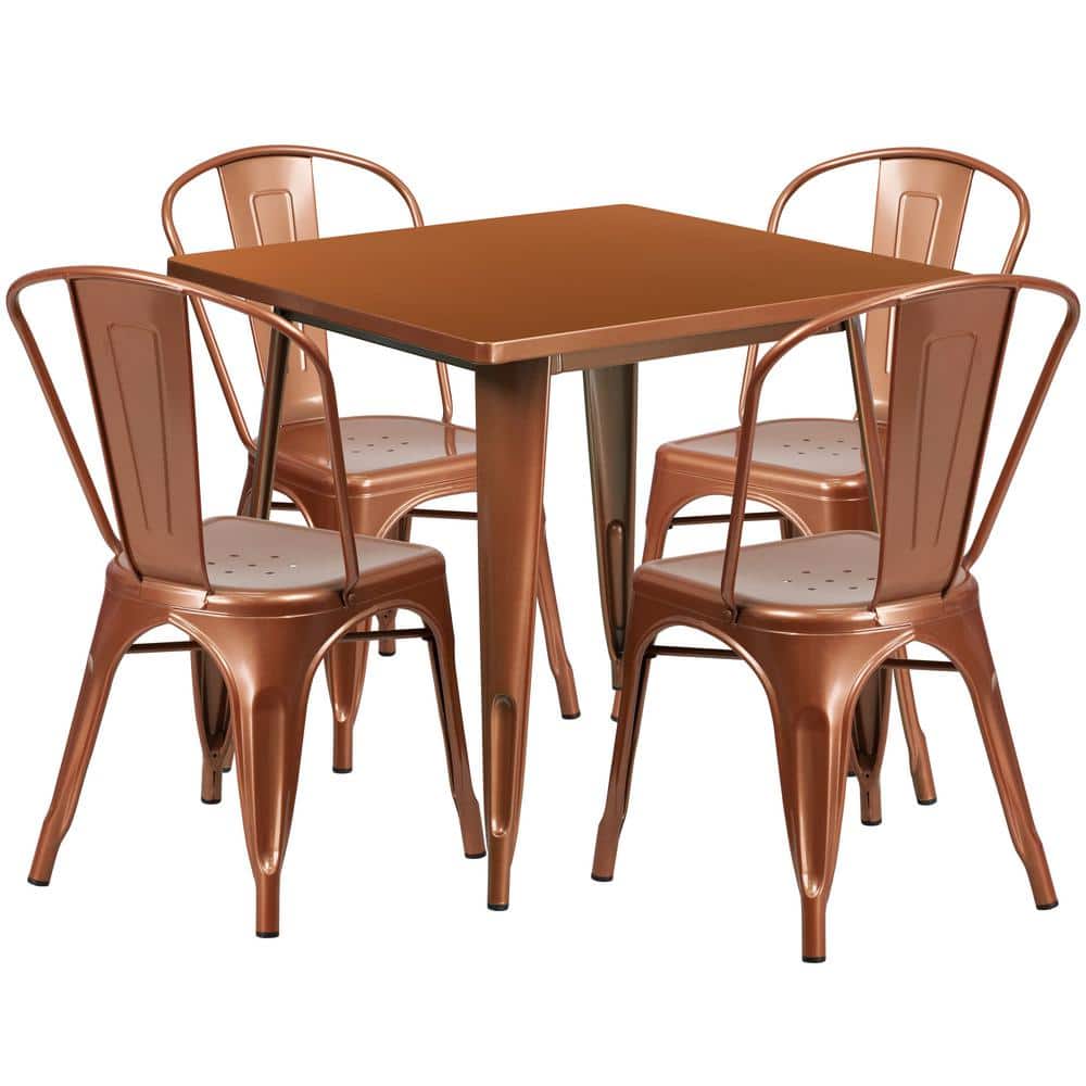 Metal Outdoor Dining Table 31.5 in. Square Metal Indoor-Outdoor Table Set w