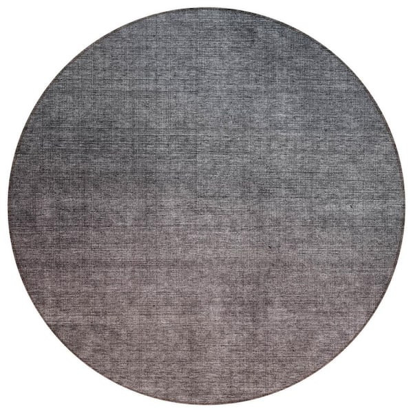 Gray, Charcoal, Brown 8 Round ft. Woven Abstract Polyester Round Indoor / Outdoor Area Rug