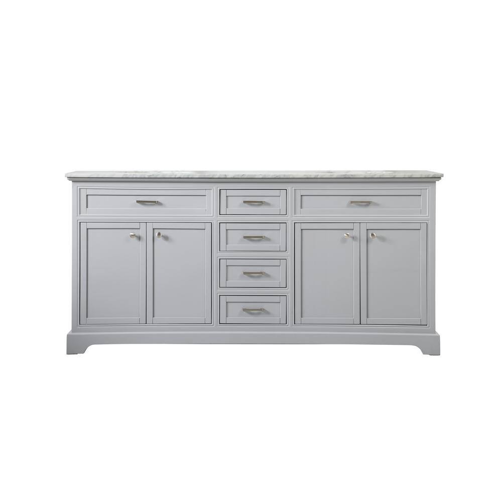 Timeless Home 72 in. W Double Bath Vanity in Grey with Marble Vanity Top in
