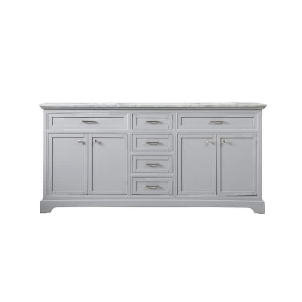 Unbranded Timeless Home 72 in. W Double Bath Vanity in Grey with Marble Vanity Top in Carrara with White Basin