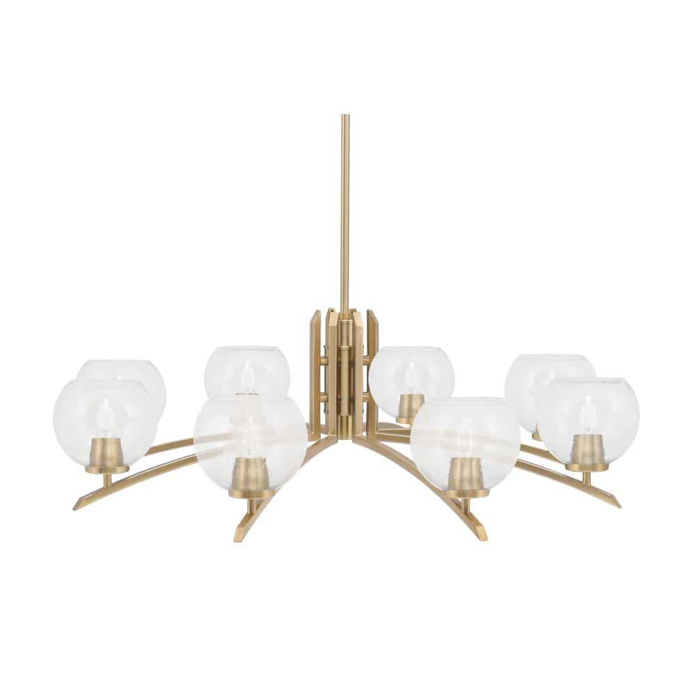 Siena 35.75 in. 8-Light New Age Brass Chandelier with 5.75 in. Clear Bubble