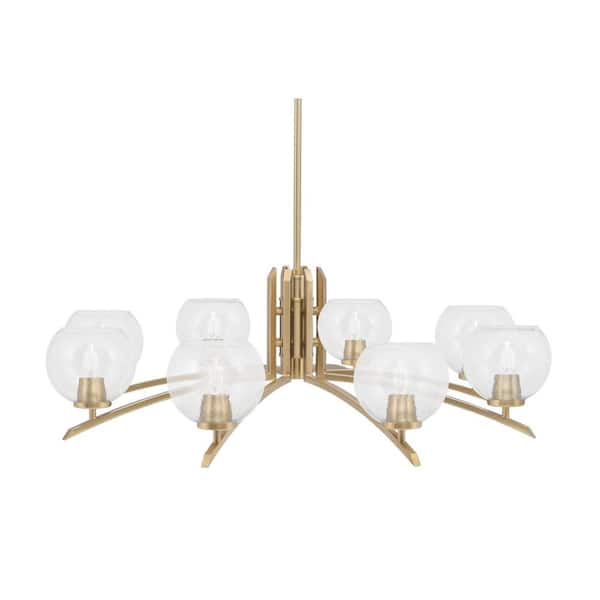 Unbranded Siena 35.75 in. 8-Light New Age Brass Chandelier with 5.75 in. Clear Bubble Glass Shades, no bulbs included