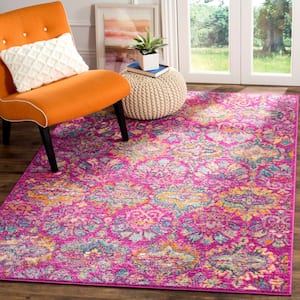 Madison Fuchsia/Blue Doormat 3 ft. x 5 ft. Floral Area Rug