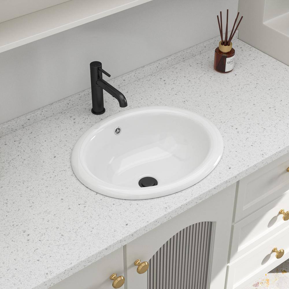 Glossy White Oval Ceramic Vessel Bathroom Sink
