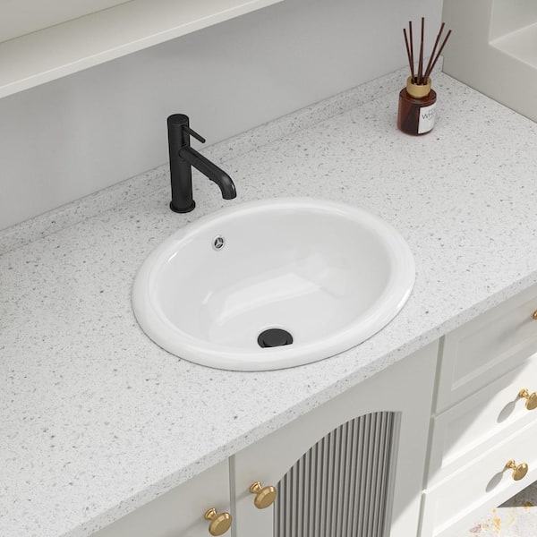 17 in. Modern Oval Porcelain Ceramic Bathroom Sink in White with Overflow Hole