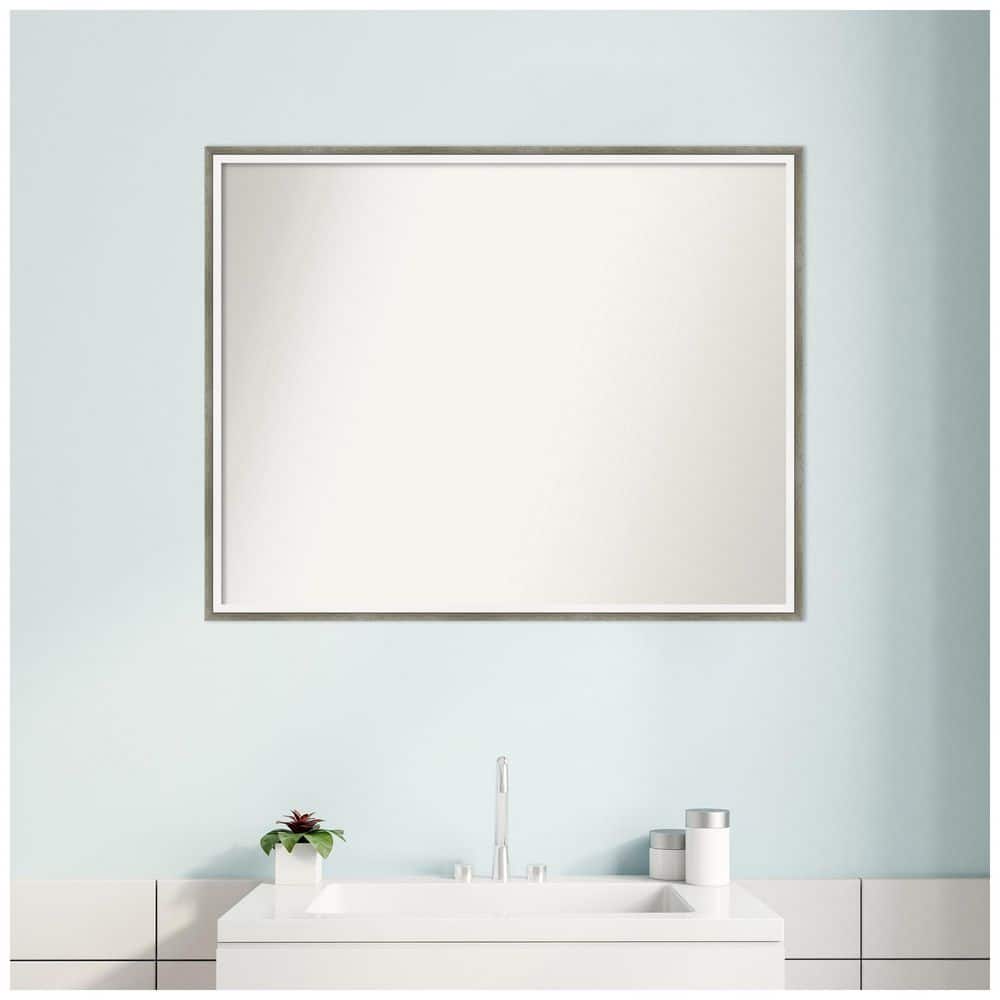 Lucie Silver Wood Rectangular Bathroom Vanity Mirror